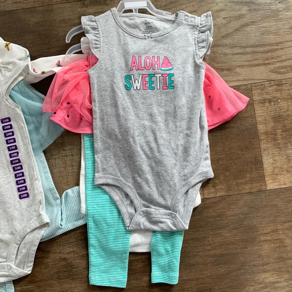 2 New Carter’s 3 piece outfit sets tutu pants with watermelon and butterfly’s - Picture 3 of 6